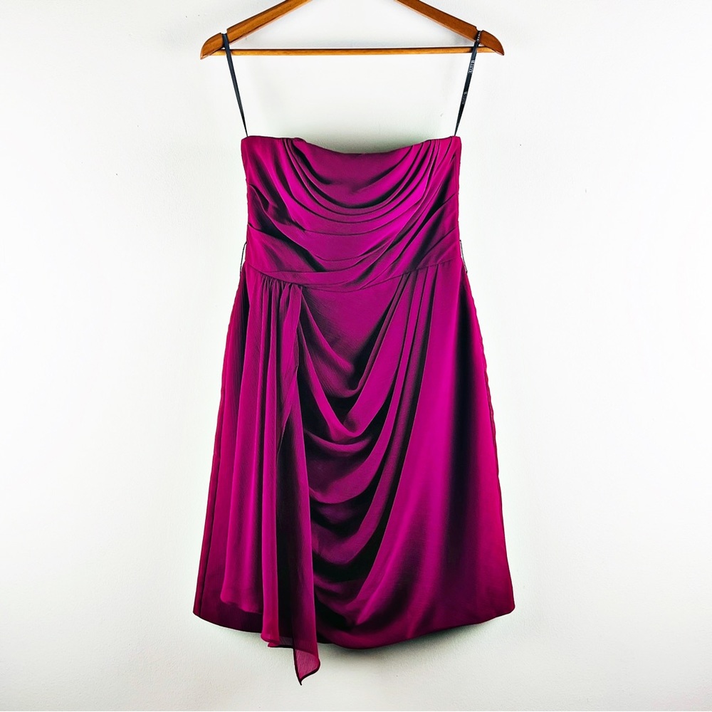 Strapless Draped Fuchsia Cocktail Dress